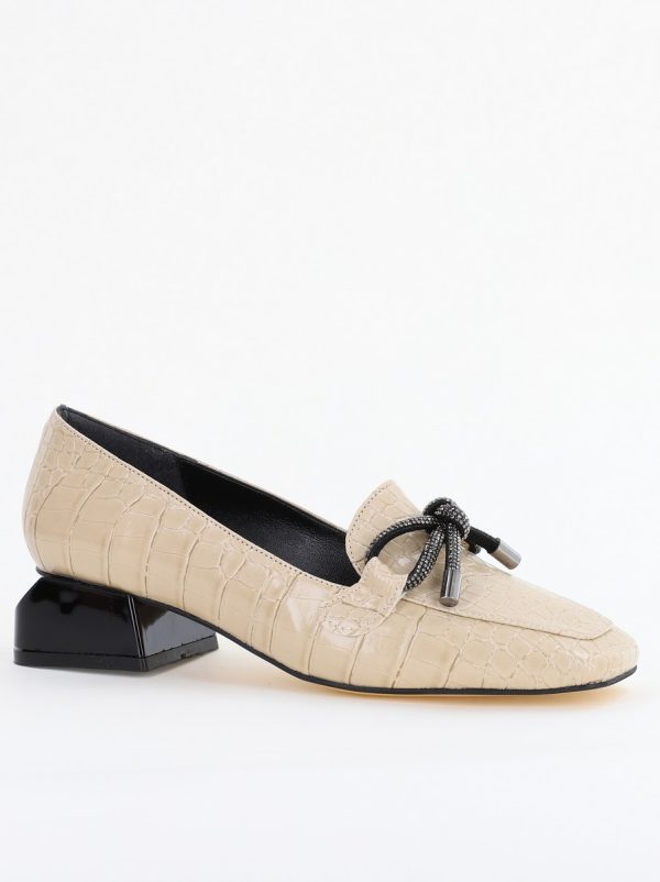 Incaltaminte Dama - Pantofi cu Toc Eleganti din Piele Ecologica Texturată Bej - BS156CBA2401507