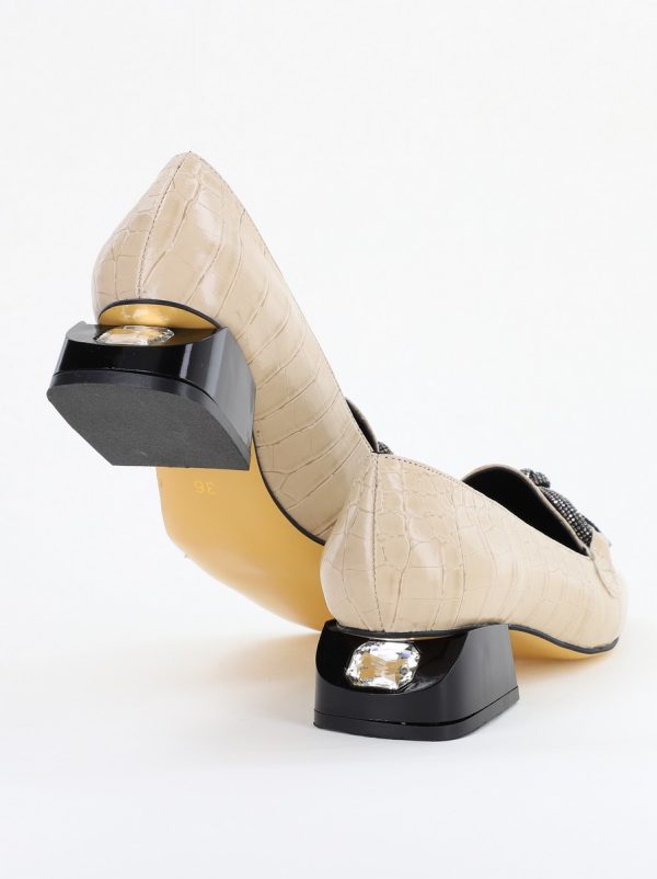 Pantofi cu Toc Eleganti din Piele Ecologica Texturată Bej - BS156CBA2401507 9