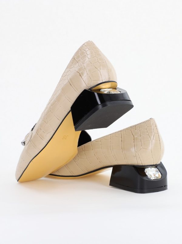 Pantofi cu Toc Eleganti din Piele Ecologica Texturată Bej - BS156CBA2401507 10