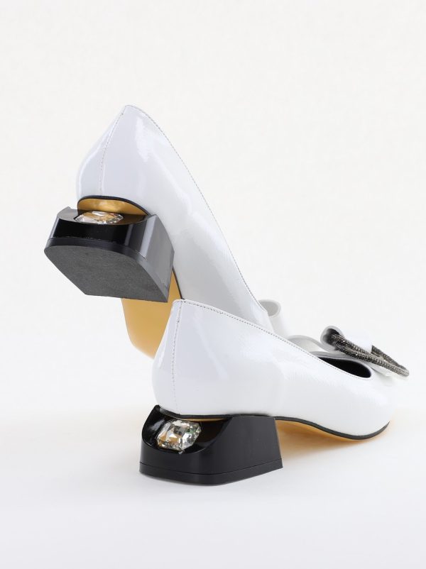 Pantofi cu Toc Eleganti din Piele Ecologica Texturată culoare Alb lucios - BS155BA2401516 8