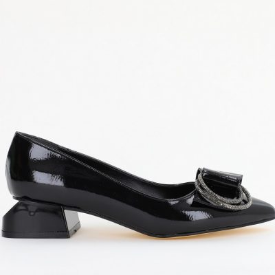 Pantofi cu Toc Eleganti din Piele Ecologica Texturată culoare Negru lucios - BS155BA2401518