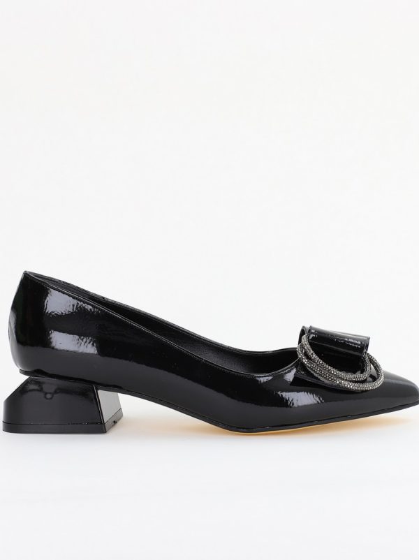 Pantofi cu Toc Eleganti din Piele Ecologica Texturată culoare Negru lucios - BS155BA2401518 4