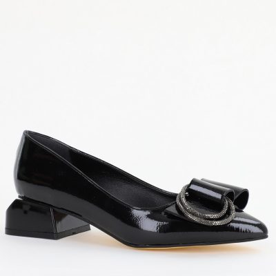 Incaltaminte Dama - Pantofi cu Toc Eleganti din Piele Ecologica Texturată culoare Negru lucios - BS155BA2401518
