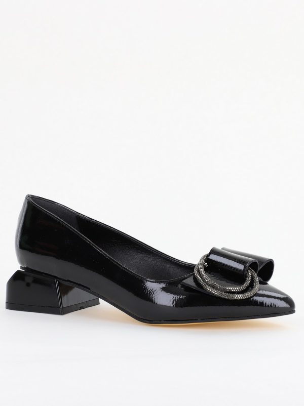 Incaltaminte Dama - Pantofi cu Toc Eleganti din Piele Ecologica Texturată culoare Negru lucios - BS155BA2401518