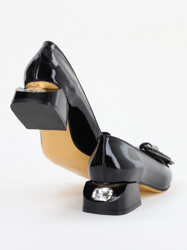 Pantofi cu Toc Eleganti din Piele Ecologica Texturată culoare Negru lucios - BS155BA2401518 8