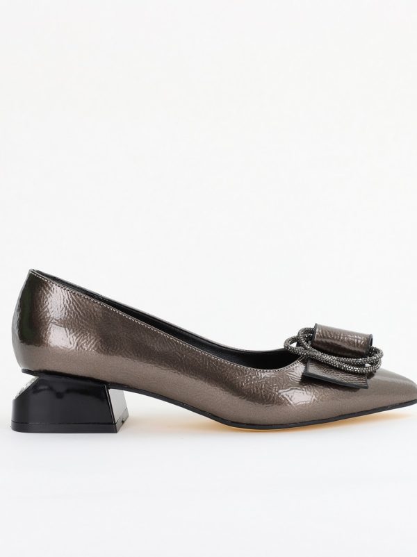 Pantofi cu Toc Eleganti din Piele Ecologica Texturată culoare Platina lucios - BS155BA2401517 4