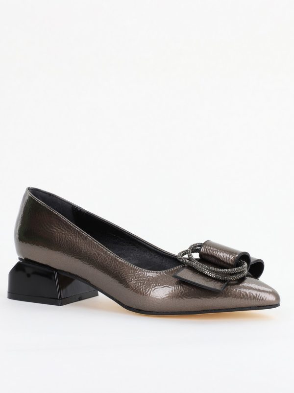 Incaltaminte Dama - Pantofi cu Toc Eleganti din Piele Ecologica Texturată culoare Platina lucios - BS155BA2401517