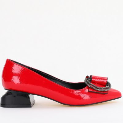 Pantofi cu Toc Eleganti din Piele Ecologica Texturată culoare Rosu lucios - BS155BA2401514
