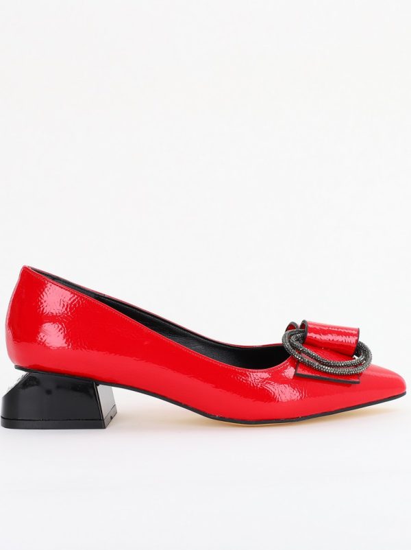 Pantofi cu Toc Eleganti din Piele Ecologica Texturată culoare Rosu lucios - BS155BA2401514 4