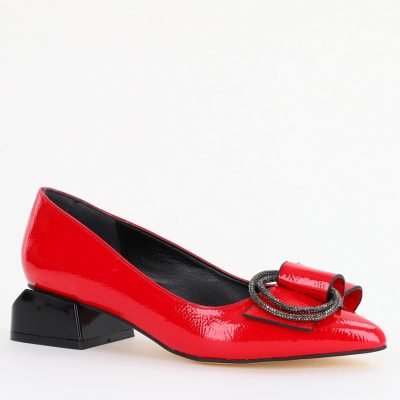 Incaltaminte Dama - Pantofi cu Toc Eleganti din Piele Ecologica Texturată culoare Rosu lucios - BS155BA2401514