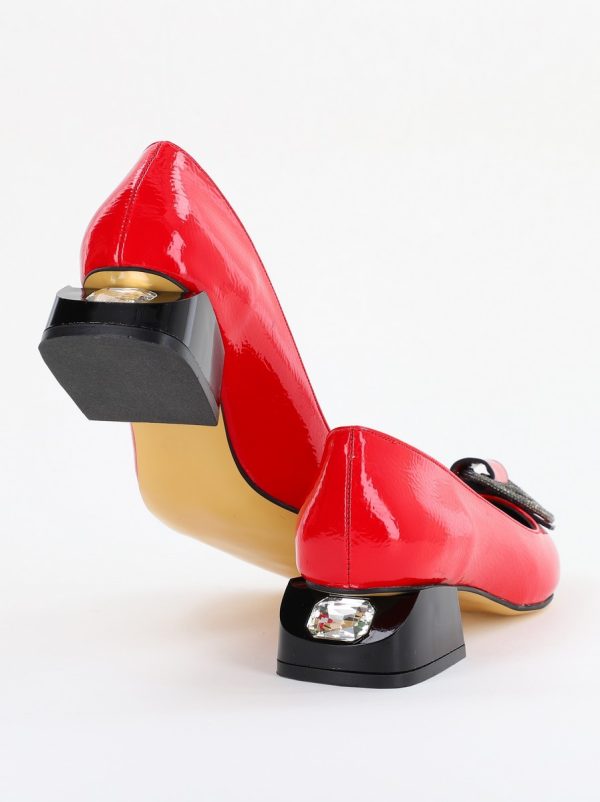 Pantofi cu Toc Eleganti din Piele Ecologica Texturată culoare Rosu lucios - BS155BA2401514 8