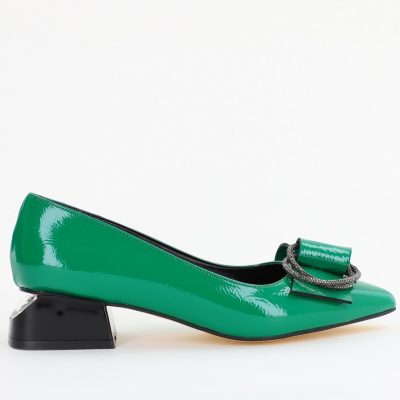 Pantofi cu Toc Eleganti din Piele Ecologica Texturată culoare Verde lucios - BS155BA2401515