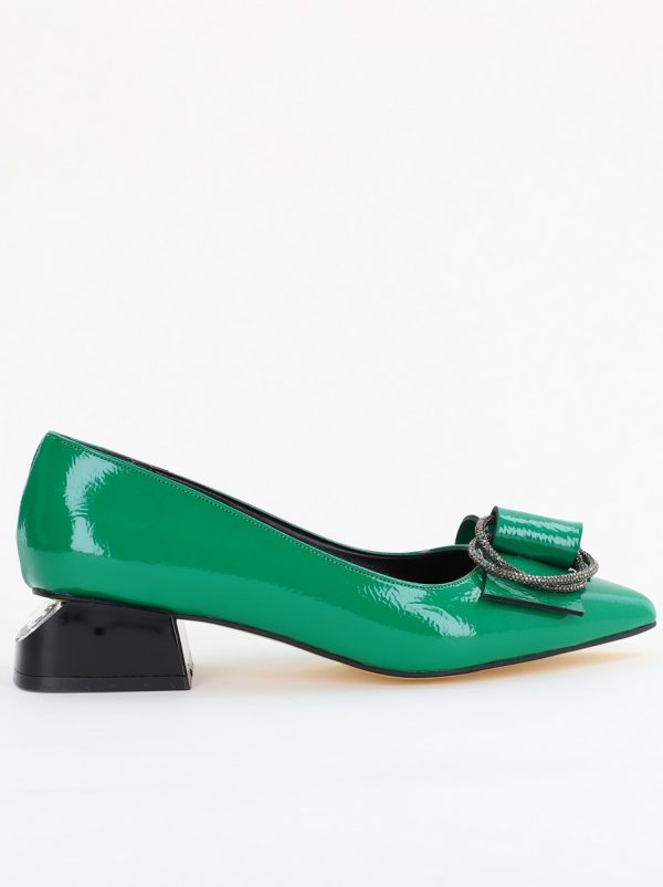 Pantofi cu Toc Eleganti din Piele Ecologica Texturată culoare Verde lucios - BS155BA2401515 4