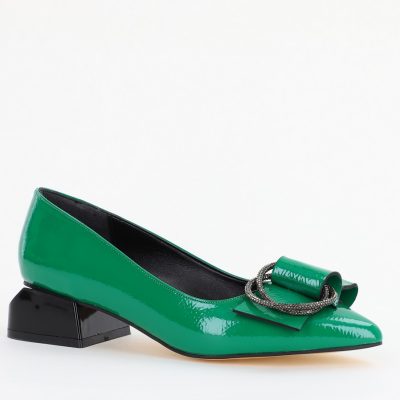 Incaltaminte Dama - Pantofi cu Toc Eleganti din Piele Ecologica Texturată culoare Verde lucios - BS155BA2401515