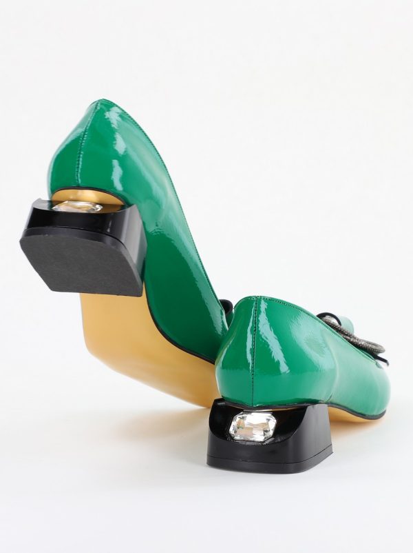 Pantofi cu Toc Eleganti din Piele Ecologica Texturată culoare Verde lucios - BS155BA2401515 8
