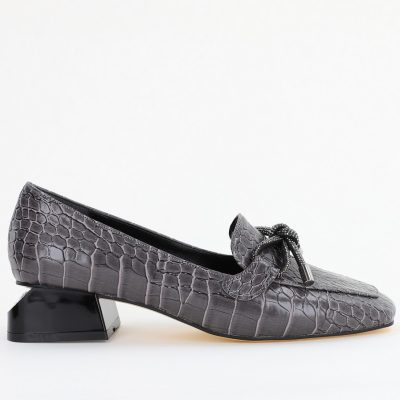 Pantofi cu Toc Eleganti din Piele Ecologica Texturată Gri Închis - BS156CBA2401510