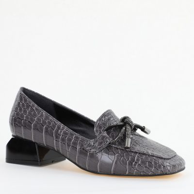 Incaltaminte Dama - Pantofi cu Toc Eleganti din Piele Ecologica Texturată Gri Închis - BS156CBA2401510