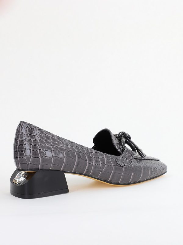 Pantofi cu Toc Eleganti din Piele Ecologica Texturată Gri Închis - BS156CBA2401510 6