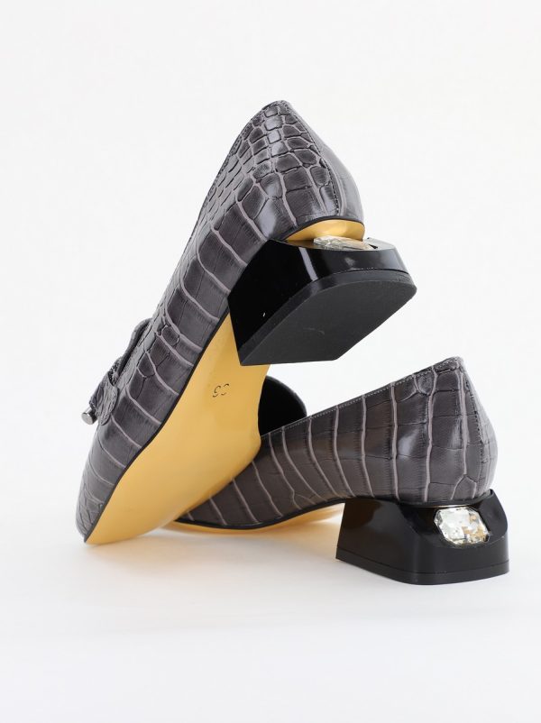Pantofi cu Toc Eleganti din Piele Ecologica Texturată Gri Închis - BS156CBA2401510 9