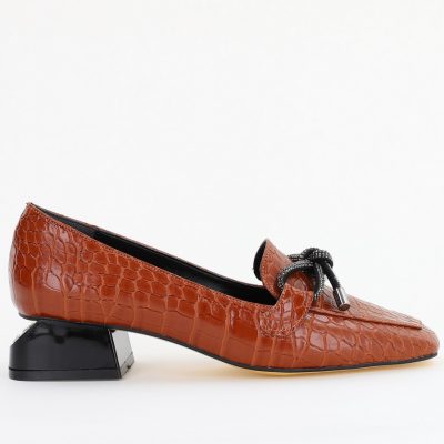 Pantofi cu Toc Eleganti din Piele Ecologica Texturată Maro - BS156CBA2401505