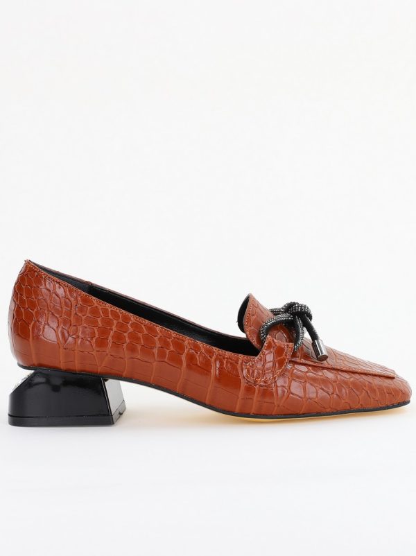 Pantofi cu Toc Eleganti din Piele Ecologica Texturată Maro - BS156CBA2401505 5
