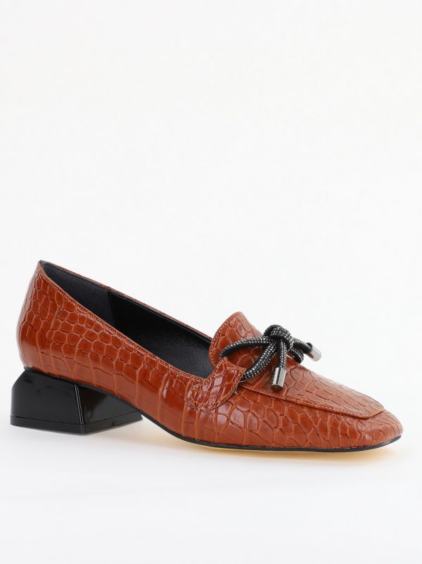 Incaltaminte Dama - Pantofi cu Toc Eleganti din Piele Ecologica Texturată Maro - BS156CBA2401505