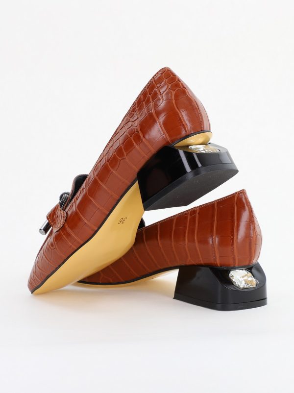 Pantofi cu Toc Eleganti din Piele Ecologica Texturată Maro - BS156CBA2401505 10