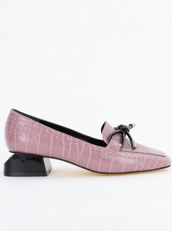 Pantofi cu Toc Eleganti din Piele Ecologica Texturată Roz - BS156CBA2401503 4
