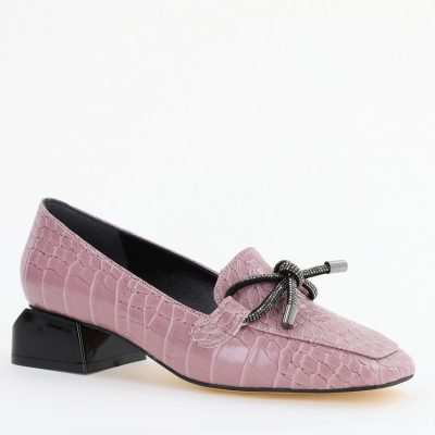 Incaltaminte Dama - Pantofi cu Toc Eleganti din Piele Ecologica Texturată Roz - BS156CBA2401503