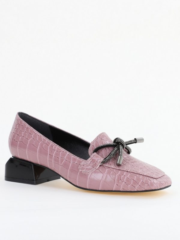 Pantofi cu Toc Eleganti din Piele Ecologica Texturată Roz - BS156CBA2401503 5