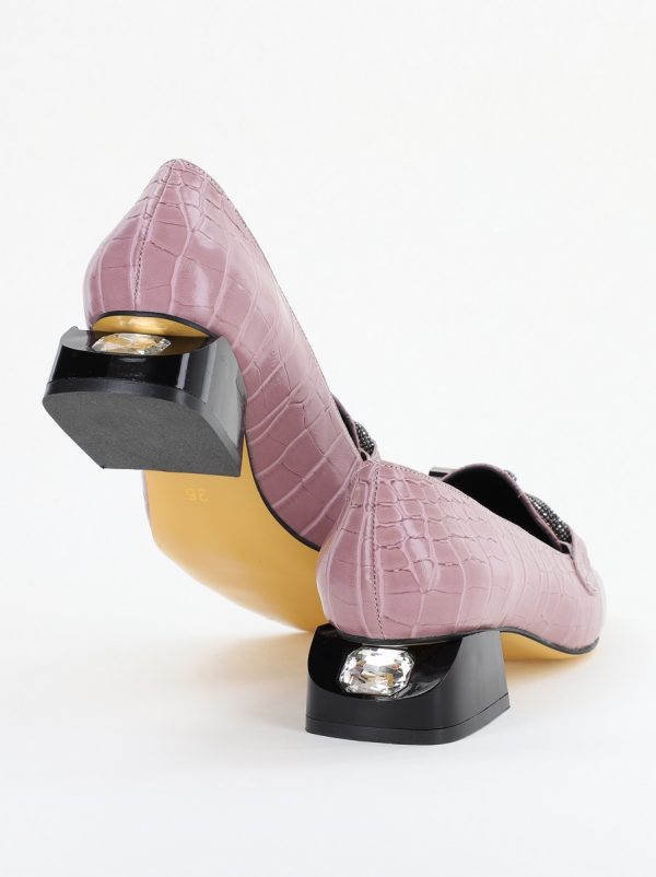 Pantofi cu Toc Eleganti din Piele Ecologica Texturată Roz - BS156CBA2401503 8