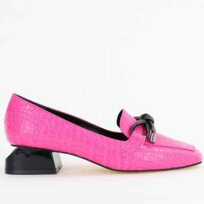 Pantofi cu Toc Eleganti din Piele Ecologica Texturată Roz Fuchsia - BS156CBA2401509