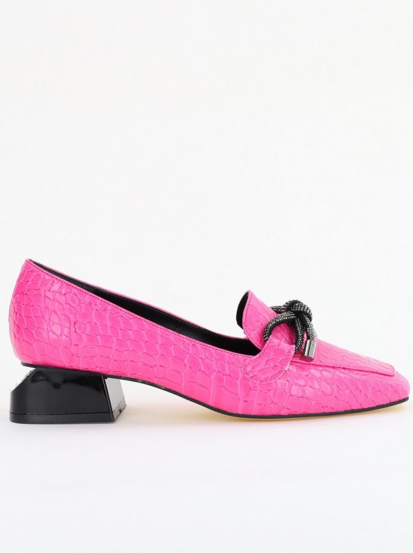 Pantofi cu Toc Eleganti din Piele Ecologica Texturată Roz Fuchsia - BS156CBA2401509 5