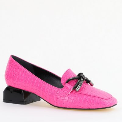 Incaltaminte Dama - Pantofi cu Toc Eleganti din Piele Ecologica Texturată Roz Fuchsia - BS156CBA2401509