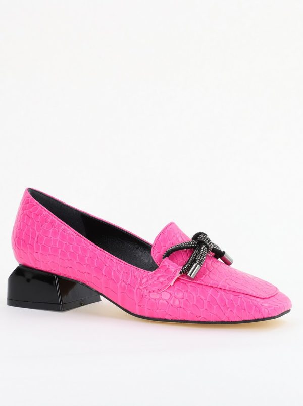 Incaltaminte Dama - Pantofi cu Toc Eleganti din Piele Ecologica Texturată Roz Fuchsia - BS156CBA2401509