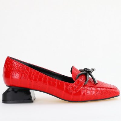 Pantofi cu Toc Eleganti din Piele Ecologica Texturată Rosu - BS156CBA2401504
