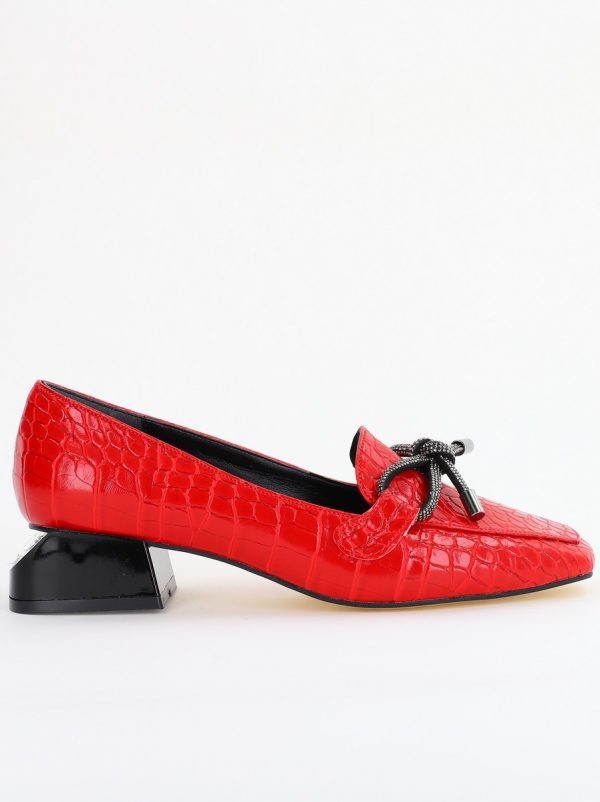 Pantofi cu Toc Eleganti din Piele Ecologica Texturată Rosu - BS156CBA2401504 5