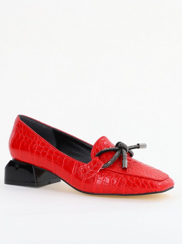 Incaltaminte Dama - Pantofi cu Toc Eleganti din Piele Ecologica Texturată Rosu - BS156CBA2401504