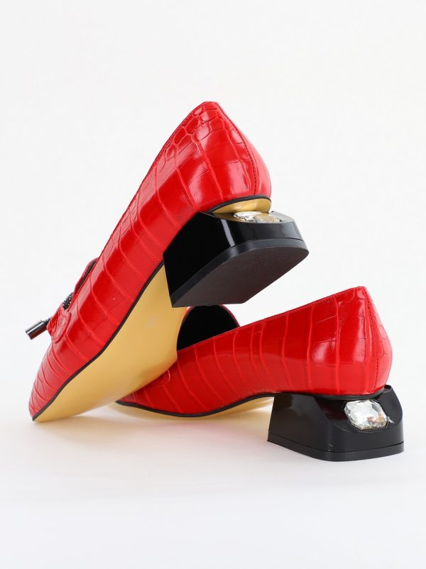 Pantofi cu Toc Eleganti din Piele Ecologica Texturată Rosu - BS156CBA2401504 10