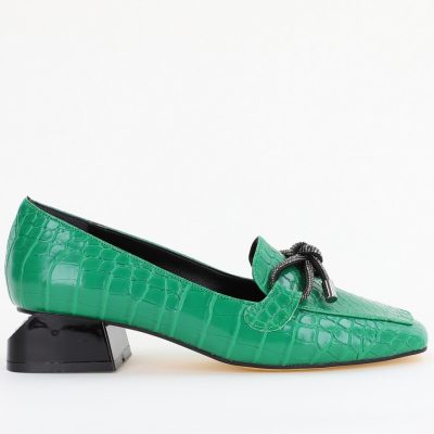 Pantofi cu Toc Eleganti din Piele Ecologica Texturată Verde - BS156CBA2401506