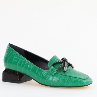 Incaltaminte Dama - Pantofi cu Toc Eleganti din Piele Ecologica Texturată Verde - BS156CBA2401506
