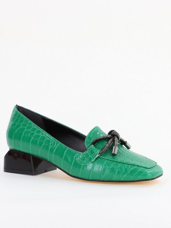 Incaltaminte Dama - Pantofi cu Toc Eleganti din Piele Ecologica Texturată Verde - BS156CBA2401506