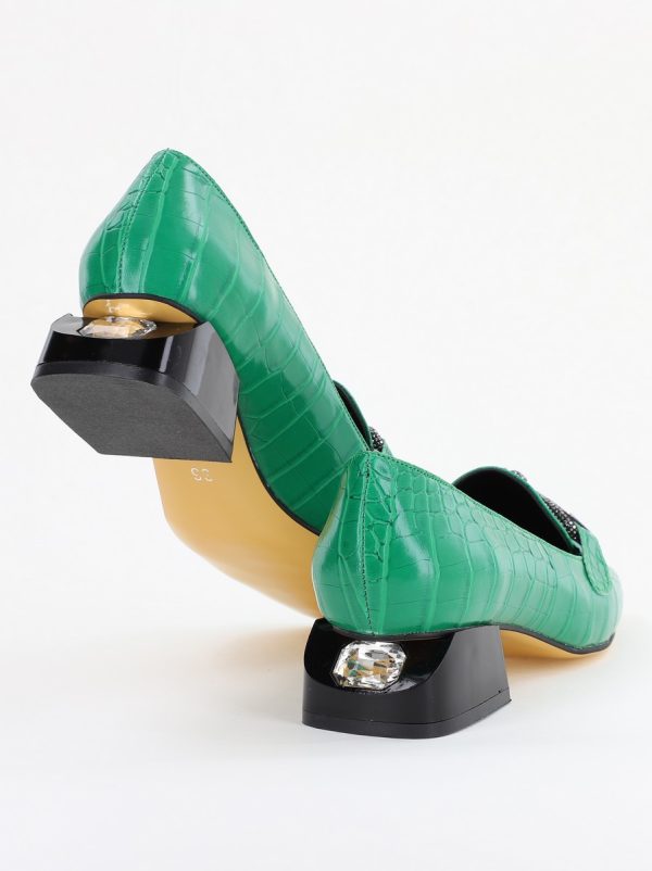 Pantofi cu Toc Eleganti din Piele Ecologica Texturată Verde - BS156CBA2401506 177