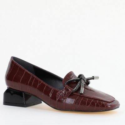Incaltaminte Dama - Pantofi cu Toc Eleganti din Piele Ecologica Texturată Vișiniu - BS156CBA2401511