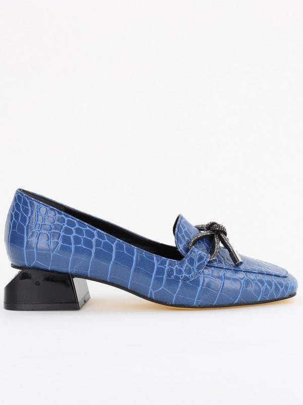 Pantofi cu Toc Eleganti din Piele Ecologica Texturată Albastru - BS156CBA2401513 4