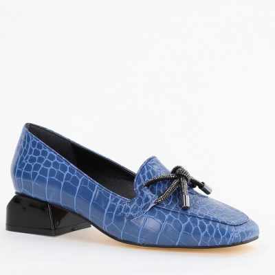 Incaltaminte Dama - Pantofi cu Toc Eleganti din Piele Ecologica Texturată Albastru - BS156CBA2401513