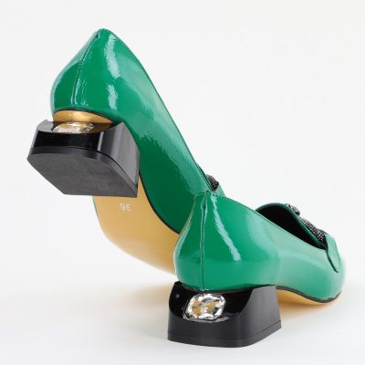 Pantofi cu Toc jos Eleganti din Piele Ecologica Verde - BS156BA2401501