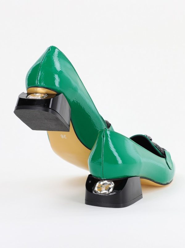 Pantofi cu Toc jos Eleganti din Piele Ecologica Verde - BS156BA2401501 7
