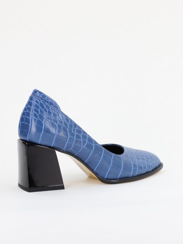 Pantofi cu Toc Gros Piele Ecologica Texturată Varf Rotund culoare Albastru (BS612CAY2401566) 6