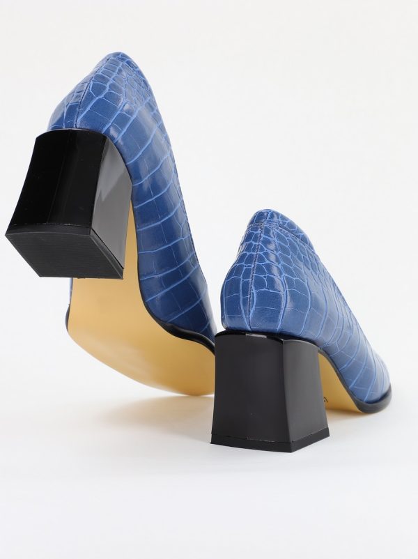 Pantofi cu Toc Gros Piele Ecologica Texturată Varf Rotund culoare Albastru (BS612CAY2401566) 8